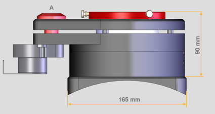 Axis instruments - dimensions du porte oculaire micrométrique (au milieu de la course de mise au point qui est de 10mm).